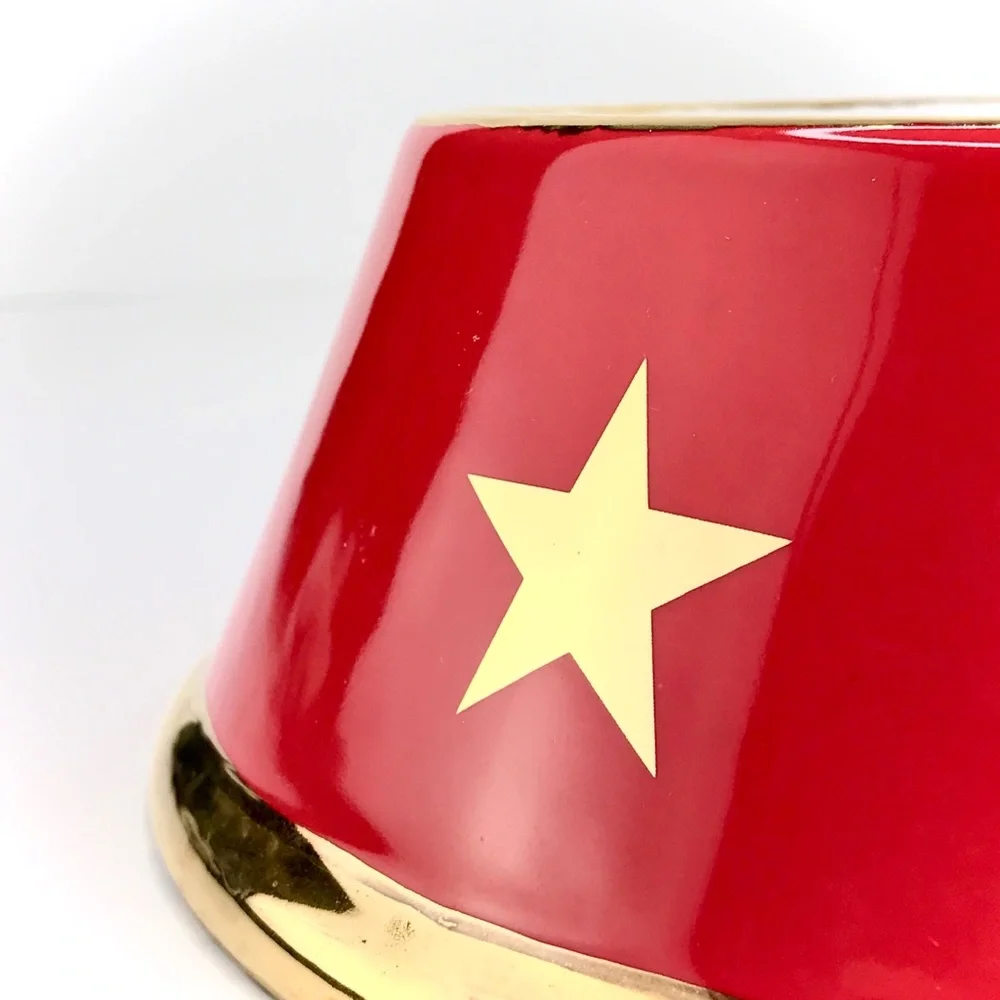 MOSHIQA Red Wonder Woman Dog Bowl Dish Ceramic WW84 22kt Gold Star Christmas